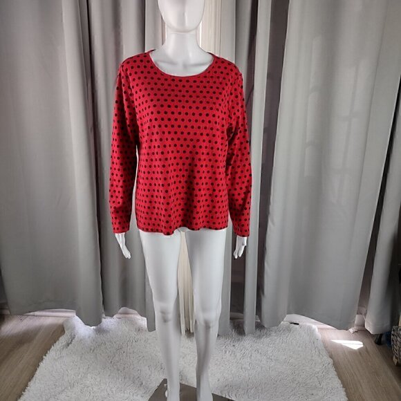 Kim Rogers Womens 100% Cotton Red And Black Polka Dot Pullover Shirt. Size XL - Picture 1 of 12